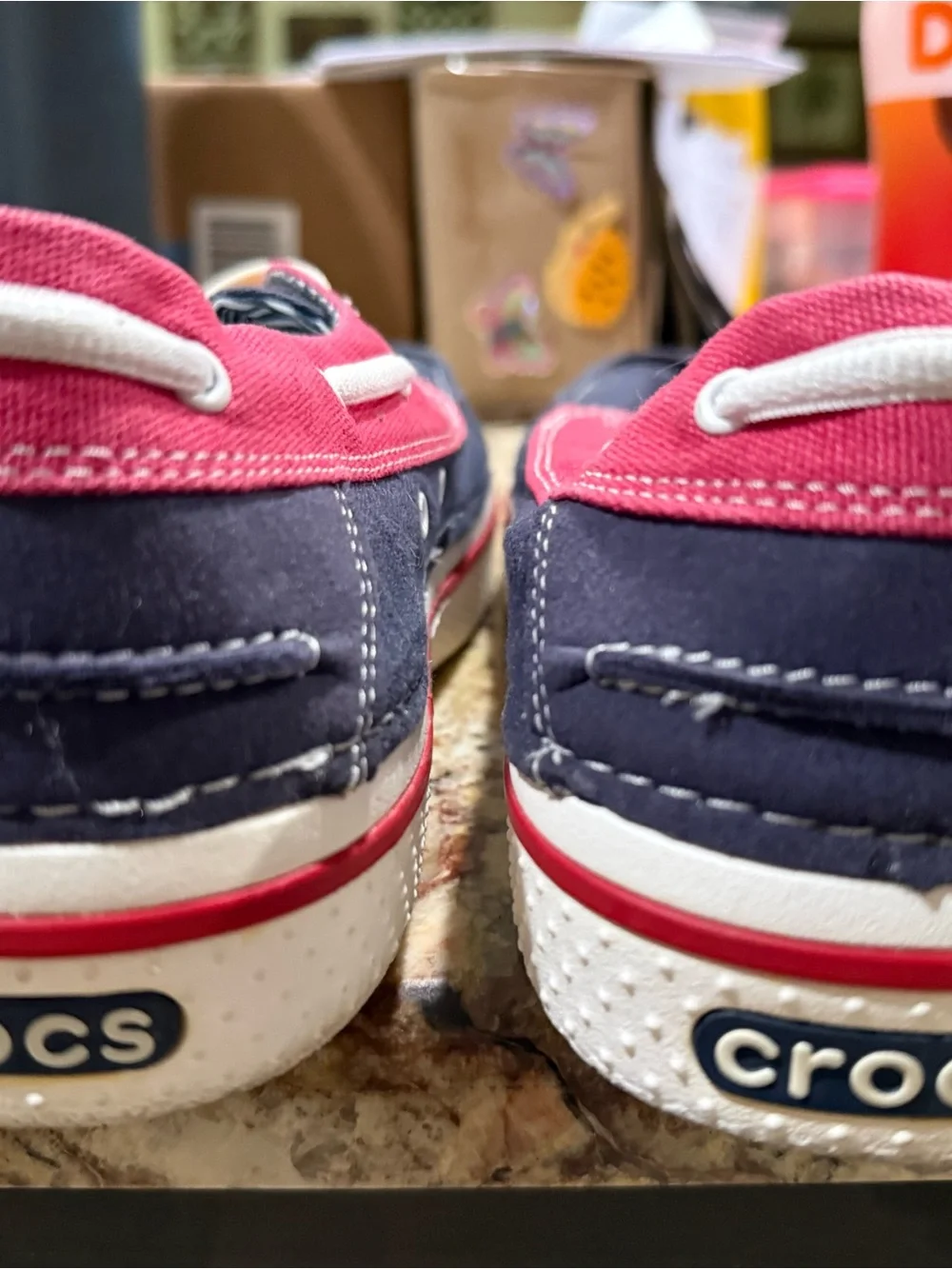 CROCS Navy & Red Canvas Boat Shoes